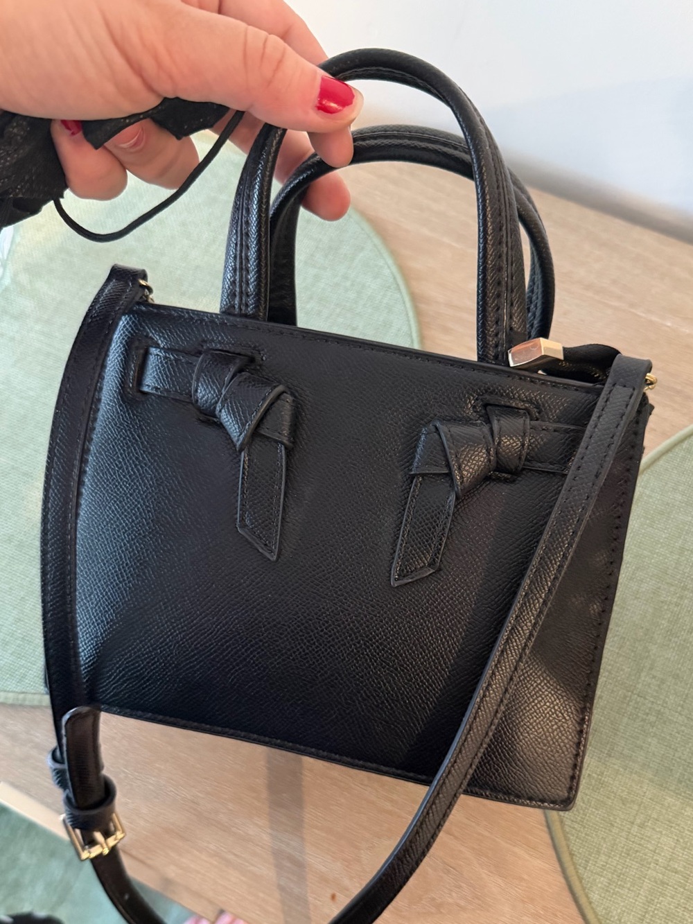 Zara Black Leather Top-Handle Satchel with Knot Detail